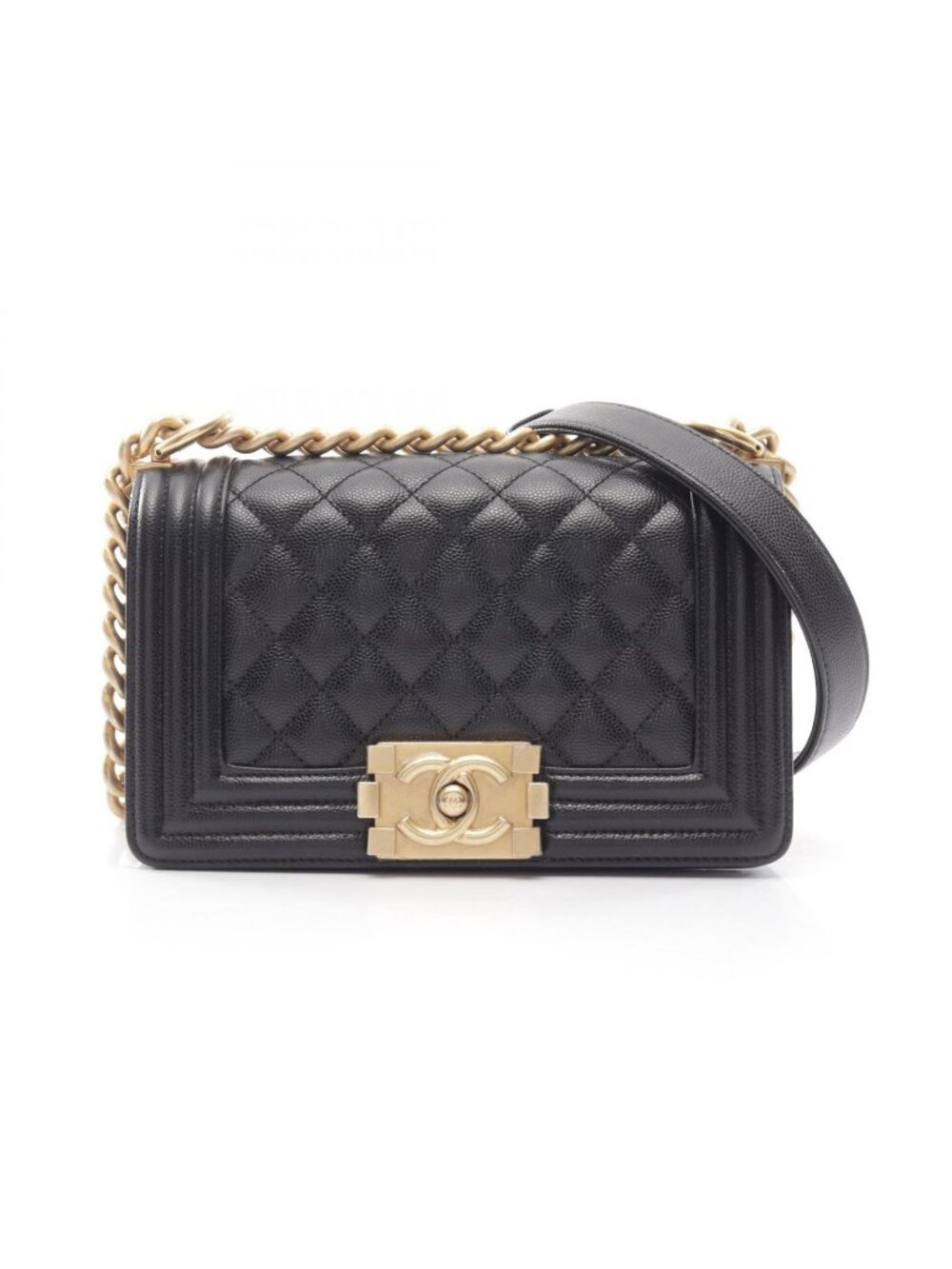 Chanel Shoulder Bag Boy Small Black Caviar Leather Chain